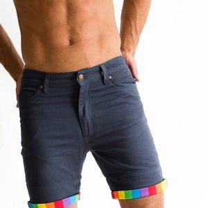 Bunny.Style Steel Blue Roll-up Rainbow Shorts Size 32
